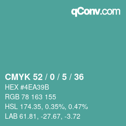 颜色代码: CMYK 52 / 0 / 5 / 36 | qconv.com