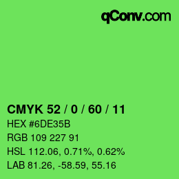 カラーコード: CMYK 52 / 0 / 60 / 11 | qconv.com