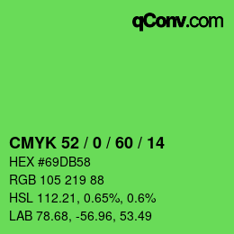 カラーコード: CMYK 52 / 0 / 60 / 14 | qconv.com
