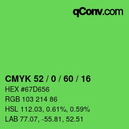 カラーコード: CMYK 52 / 0 / 60 / 16 | qconv.com