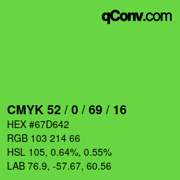 Color code: CMYK 52 / 0 / 69 / 16 | qconv.com
