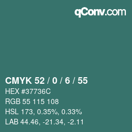 Color code: CMYK 52 / 0 / 6 / 55 | qconv.com