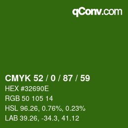 Farbcode: CMYK 52 / 0 / 87 / 59 | qconv.com