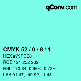 Color code: CMYK 52 / 0 / 8 / 1 | qconv.com