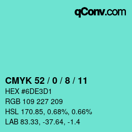 颜色代码: CMYK 52 / 0 / 8 / 11 | qconv.com