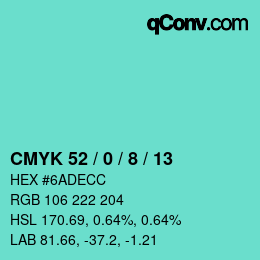 カラーコード: CMYK 52 / 0 / 8 / 13 | qconv.com