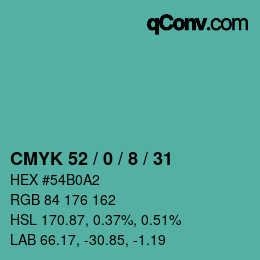 Color code: CMYK 52 / 0 / 8 / 31 | qconv.com