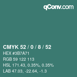 Farbcode: CMYK 52 / 0 / 8 / 52 | qconv.com