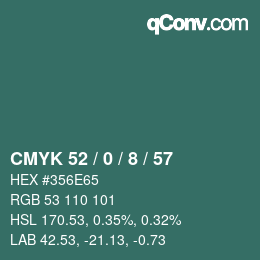 Color code: CMYK 52 / 0 / 8 / 57 | qconv.com