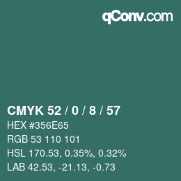 カラーコード: CMYK 52 / 0 / 8 / 57 | qconv.com