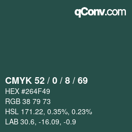 颜色代码: CMYK 52 / 0 / 8 / 69 | qconv.com