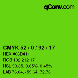 カラーコード: CMYK 52 / 0 / 92 / 17 | qconv.com