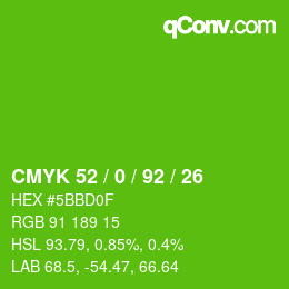 Color code: CMYK 52 / 0 / 92 / 26 | qconv.com