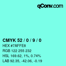 カラーコード: CMYK 52 / 0 / 9 / 0 | qconv.com