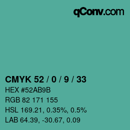 Color code: CMYK 52 / 0 / 9 / 33 | qconv.com