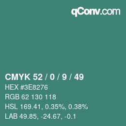 颜色代码: CMYK 52 / 0 / 9 / 49 | qconv.com