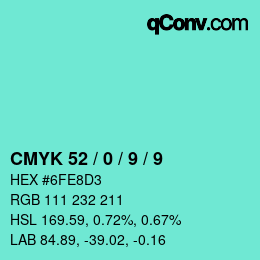 Color code: CMYK 52 / 0 / 9 / 9 | qconv.com