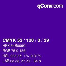 カラーコード: CMYK 52 / 100 / 0 / 39 | qconv.com