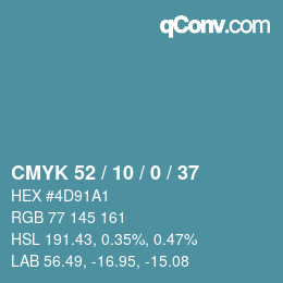 Color code: CMYK 52 / 10 / 0 / 37 | qconv.com
