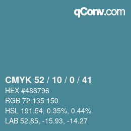 カラーコード: CMYK 52 / 10 / 0 / 41 | qconv.com