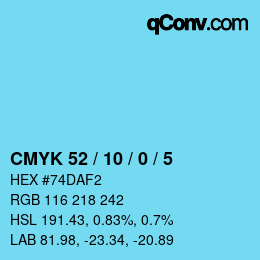 カラーコード: CMYK 52 / 10 / 0 / 5 | qconv.com