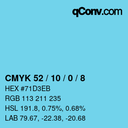 カラーコード: CMYK 52 / 10 / 0 / 8 | qconv.com
