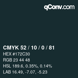 カラーコード: CMYK 52 / 10 / 0 / 81 | qconv.com