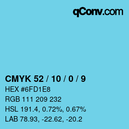颜色代码: CMYK 52 / 10 / 0 / 9 | qconv.com