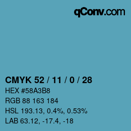 Color code: CMYK 52 / 11 / 0 / 28 | qconv.com