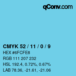 カラーコード: CMYK 52 / 11 / 0 / 9 | qconv.com