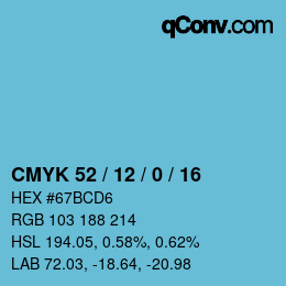 Código de color: CMYK 52 / 12 / 0 / 16 | qconv.com