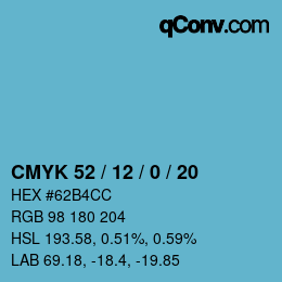 颜色代码: CMYK 52 / 12 / 0 / 20 | qconv.com