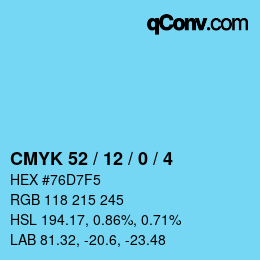 Color code: CMYK 52 / 12 / 0 / 4 | qconv.com