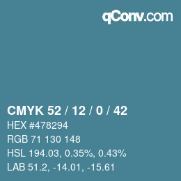 カラーコード: CMYK 52 / 12 / 0 / 42 | qconv.com
