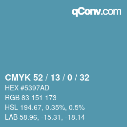 Color code: CMYK 52 / 13 / 0 / 32 | qconv.com