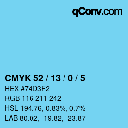 カラーコード: CMYK 52 / 13 / 0 / 5 | qconv.com
