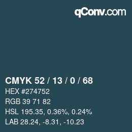 Color code: CMYK 52 / 13 / 0 / 68 | qconv.com