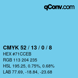カラーコード: CMYK 52 / 13 / 0 / 8 | qconv.com