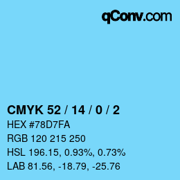 颜色代码: CMYK 52 / 14 / 0 / 2 | qconv.com