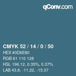 Color code: CMYK 52 / 14 / 0 / 50 | qconv.com