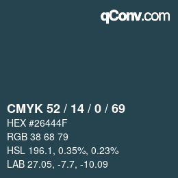 Color code: CMYK 52 / 14 / 0 / 69 | qconv.com