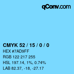 カラーコード: CMYK 52 / 15 / 0 / 0 | qconv.com
