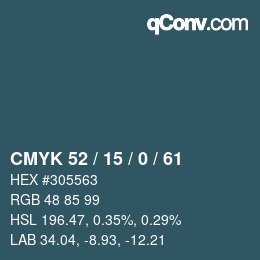 Farbcode: CMYK 52 / 15 / 0 / 61 | qconv.com
