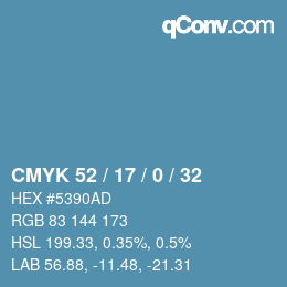 Color code: CMYK 52 / 17 / 0 / 32 | qconv.com