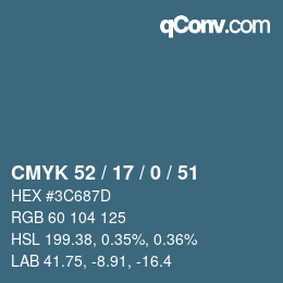 Color code: CMYK 52 / 17 / 0 / 51 | qconv.com