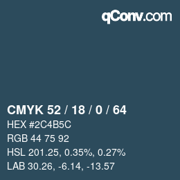 カラーコード: CMYK 52 / 18 / 0 / 64 | qconv.com