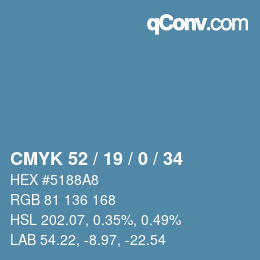 Farbcode: CMYK 52 / 19 / 0 / 34 | qconv.com