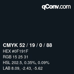 Color code: CMYK 52 / 19 / 0 / 88 | qconv.com