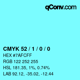 カラーコード: CMYK 52 / 1 / 0 / 0 | qconv.com
