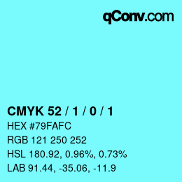 カラーコード: CMYK 52 / 1 / 0 / 1 | qconv.com